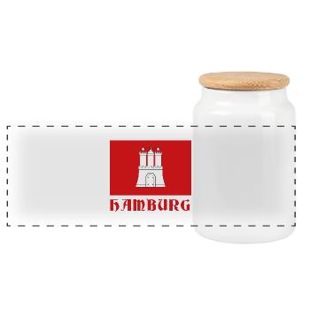 icône du château de Hambourg sur fond rouge - Boîte à biscuits avec couvercle en bois - blanc - Devant