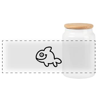 Fish - Fish - Line - Panoramic Cookie Jar with Wooden Lid - white - Front