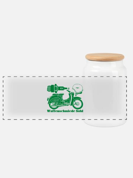 Simson Schwalbe KR51 Waffenschmiede - Panorama Keksdose mit Holzdeckel - Weiß