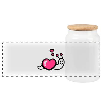 Heart worm 3 - Panoramic Cookie Jar with Wooden Lid - white - Front