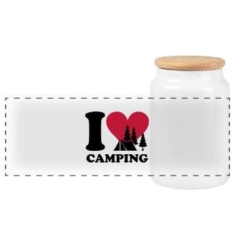 i love camping - Panorama Keksdose mit Holzdeckel - Weiß - Vorne