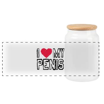 I LOVE MY PENIS! - Panoramic Cookie Jar with Wooden Lid - white - Front