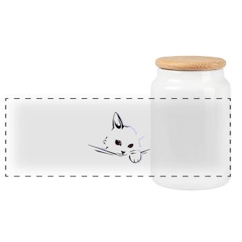 chat cat - Boîte à biscuits avec couvercle en bois - blanc - Devant