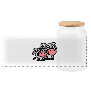 cow_family_dad_and_girl_3c - Panoramic Cookie Jar with Wooden Lid - white - Front