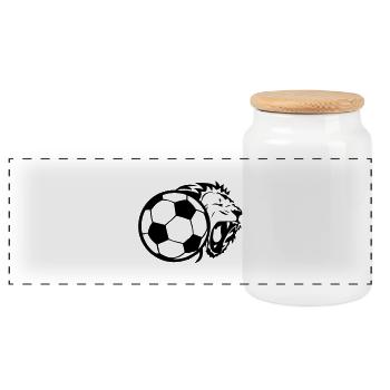 Soccer ball lion - Panoramic Cookie Jar with Wooden Lid - white - Front