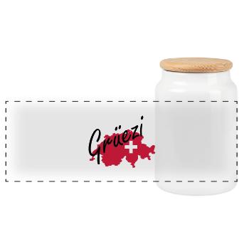 grüezi - Panoramic Cookie Jar with Wooden Lid - white - Front