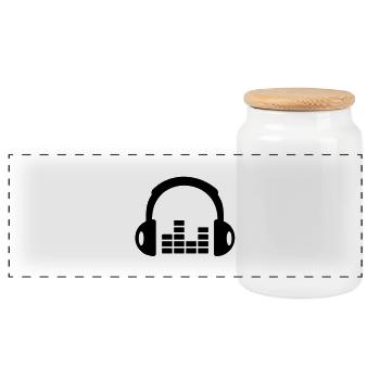 Headphones - Panoramic Cookie Jar with Wooden Lid - white - Front