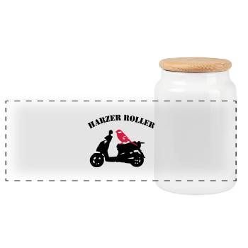 Harzer Roller - Panorama Keksdose mit Holzdeckel - Weiß - Vorne