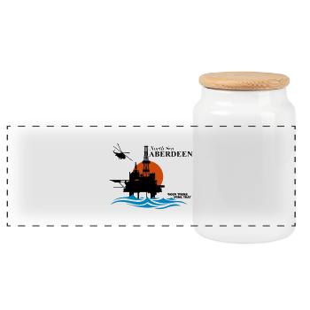 North Sea Aberdeen Oil Rig Platform - Panoramic Cookie Jar with Wooden Lid - white - Front