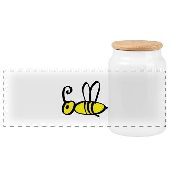 bee / honeybee 2c - Panoramic Cookie Jar with Wooden Lid - white - Front