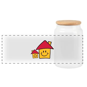 Süße Papa Mama Kind Haus Familie - Panorama Keksdose mit Holzdeckel - Weiß - Vorne