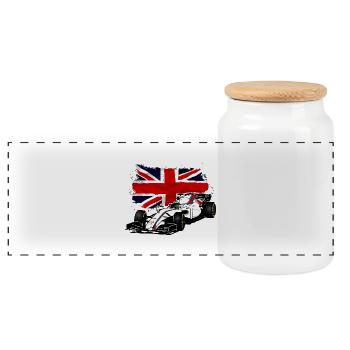 Racecar - Rennauto - Union Jack - UK Flag - Panorama Keksdose mit Holzdeckel - Weiß - Vorne