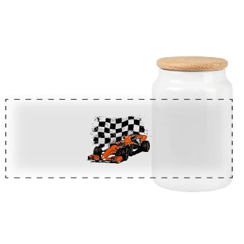 Racecar - Rennauto - Racing Flag - Panorama Keksdose mit Holzdeckel - Weiß - Vorne