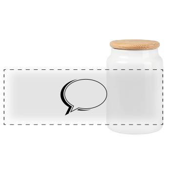 sprechblase oval - Panorama Keksdose mit Holzdeckel - Weiß - Vorne