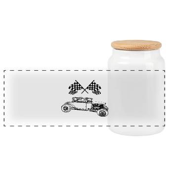 Car - Panoramic Cookie Jar with Wooden Lid - white - Front