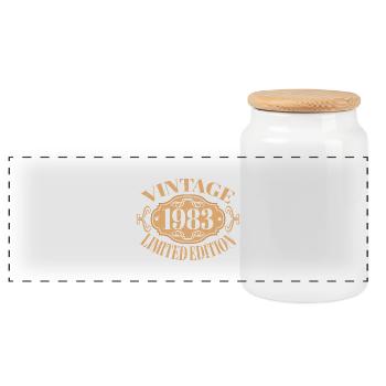 Vintage 1983 - 40 Years Old, 40th Birthday Gift - Panoramic Cookie Jar with Wooden Lid - white - Front