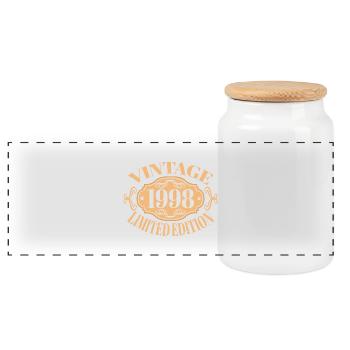 Jahrgang 1998 - 24 Jahre alt, Geschenk zum 24. Geburtstag - Panorama Keksdose mit Holzdeckel - Weiß - Vorne