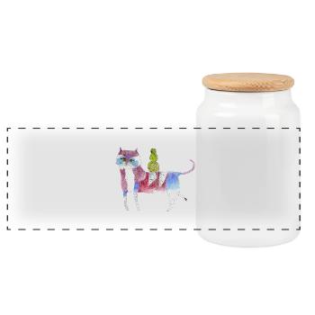 Funky Katze - Panorama Keksdose mit Holzdeckel - Weiß - Vorne
