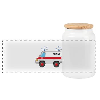Emergency doctor car with blue lights - Panoramic Cookie Jar with Wooden Lid - white - Front