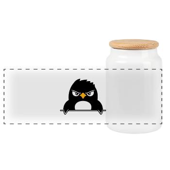 Pinguin Guckt Ernst Böse Gefährlich hinter Mauer - Panorama Keksdose mit Holzdeckel - Weiß - Vorne