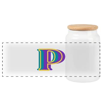 Mehrfarbiger Buchstabe p - Panorama Keksdose mit Holzdeckel - Weiß - Vorne
