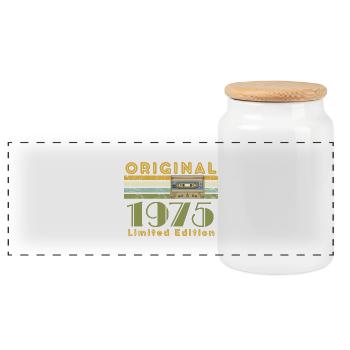 50.Geburtstag Original 1975 Limited Edition Retro - Panorama Keksdose mit Holzdeckel - Weiß - Vorne