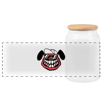 chien monstre méchant dangereux dents sourire sourire - Boîte à biscuits avec couvercle en bois - blanc - Devant