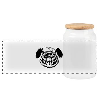 chien monstre méchant dangereux dents sourire sourire - Boîte à biscuits avec couvercle en bois - blanc - Devant