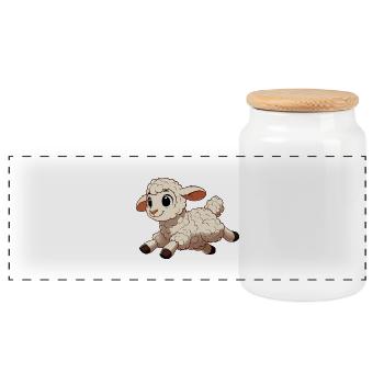 Lamb skips - Panoramic Cookie Jar with Wooden Lid - white - Front