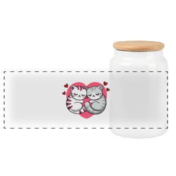 Valentine's Day Cats - Panoramic Cookie Jar with Wooden Lid - white - Front