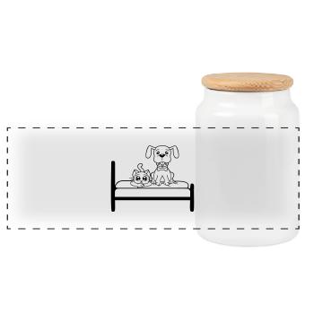 Dog Bed Cat Two Friends Team Kitten 2 Crew - Panoramic Cookie Jar with Wooden Lid - white - Front