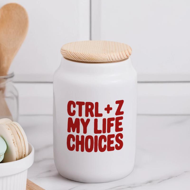Ctrl+Z My Life Choices - Funny Programmer / Coder Panoramic Cookie Jar with Wooden Lid