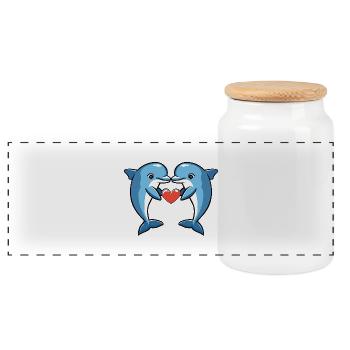 Couple de dauphins Saint-Valentin - Boîte à biscuits avec couvercle en bois - blanc - Devant