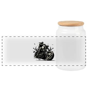 Motorcycle, V2, Retro Motorcycle - Panorama Keksdose mit Holzdeckel - Weiß - Vorne