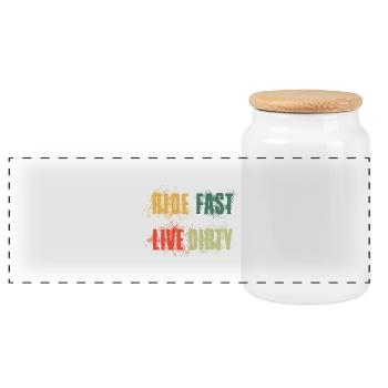RIDE FAST LIVE DIRTY – MOUNTAIN BIKE - MOTOCROSS - Panoramic Cookie Jar with Wooden Lid - white - Front