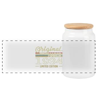 Born in March 1984 Birthday Gift March 1984 - Panoramic Cookie Jar with Wooden Lid - white - Front