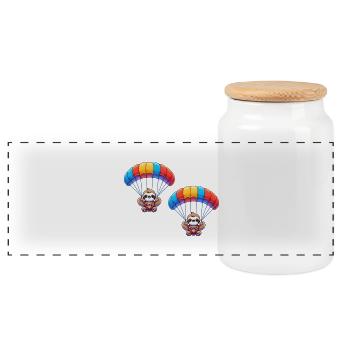 Sloth Parachute 2 - Panoramic Cookie Jar with Wooden Lid - white - Front