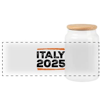 Italien 2025 Spruch - Panorama Keksdose mit Holzdeckel - Weiß - Vorne