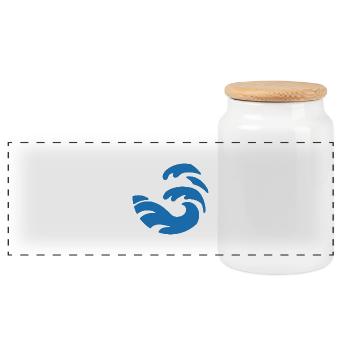 simple blue wave design in round shape - Panoramic Cookie Jar with Wooden Lid - white - Front