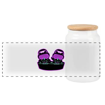 2 DJ Owls Mixer Play Music Club Party Duo - Panoramic Cookie Jar with Wooden Lid - white - Front