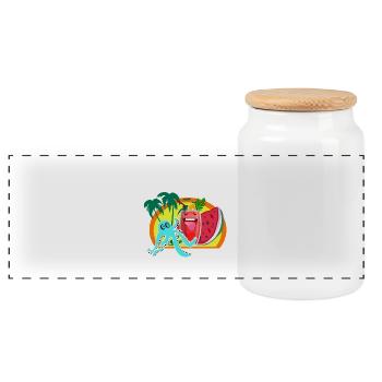 Close to the beach and lively drink silhouette - Panoramic Cookie Jar with Wooden Lid - white - Front