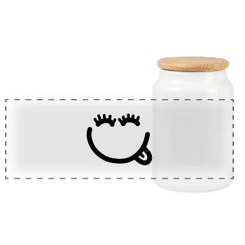 Visage drôle ludique avec des cils - Boîte à biscuits avec couvercle en bois - blanc - Devant