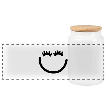 Visage heureux avec des cils - Boîte à biscuits avec couvercle en bois - blanc - Devant