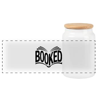 Booked - Cool Book Lover Design - Panoramic Cookie Jar with Wooden Lid - white - Front