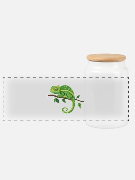 Kameleon - Panoramic Cookie Jar with Wooden Lid - white