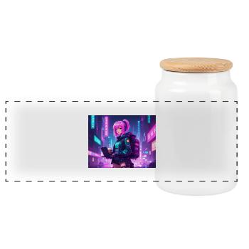 Neon Hacker Girl – Ready to Code & Conquer - Panorama Keksdose mit Holzdeckel - Weiß - Vorne