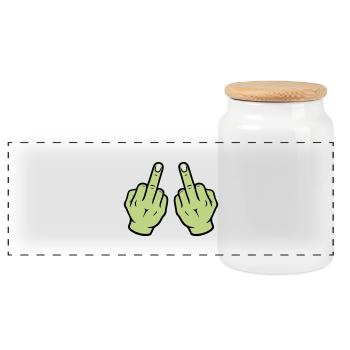 Middle Finger Hand - Panoramic Cookie Jar with Wooden Lid - white - Front