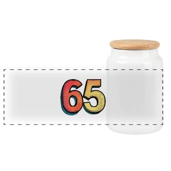 65 Number Comic - Panoramic Cookie Jar with Wooden Lid - white - Front