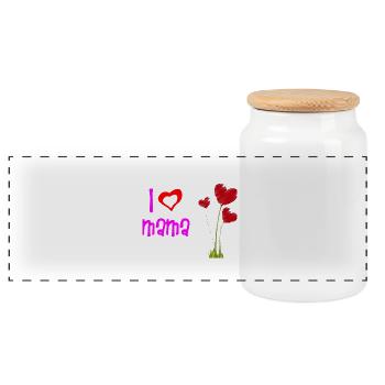 Loving Mother's Day Heart Floral Design - Panoramic Cookie Jar with Wooden Lid - white - Front