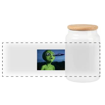 OVNI Attirant l’Œil Extraterrestre Vert - Boîte à biscuits avec couvercle en bois - blanc - Devant